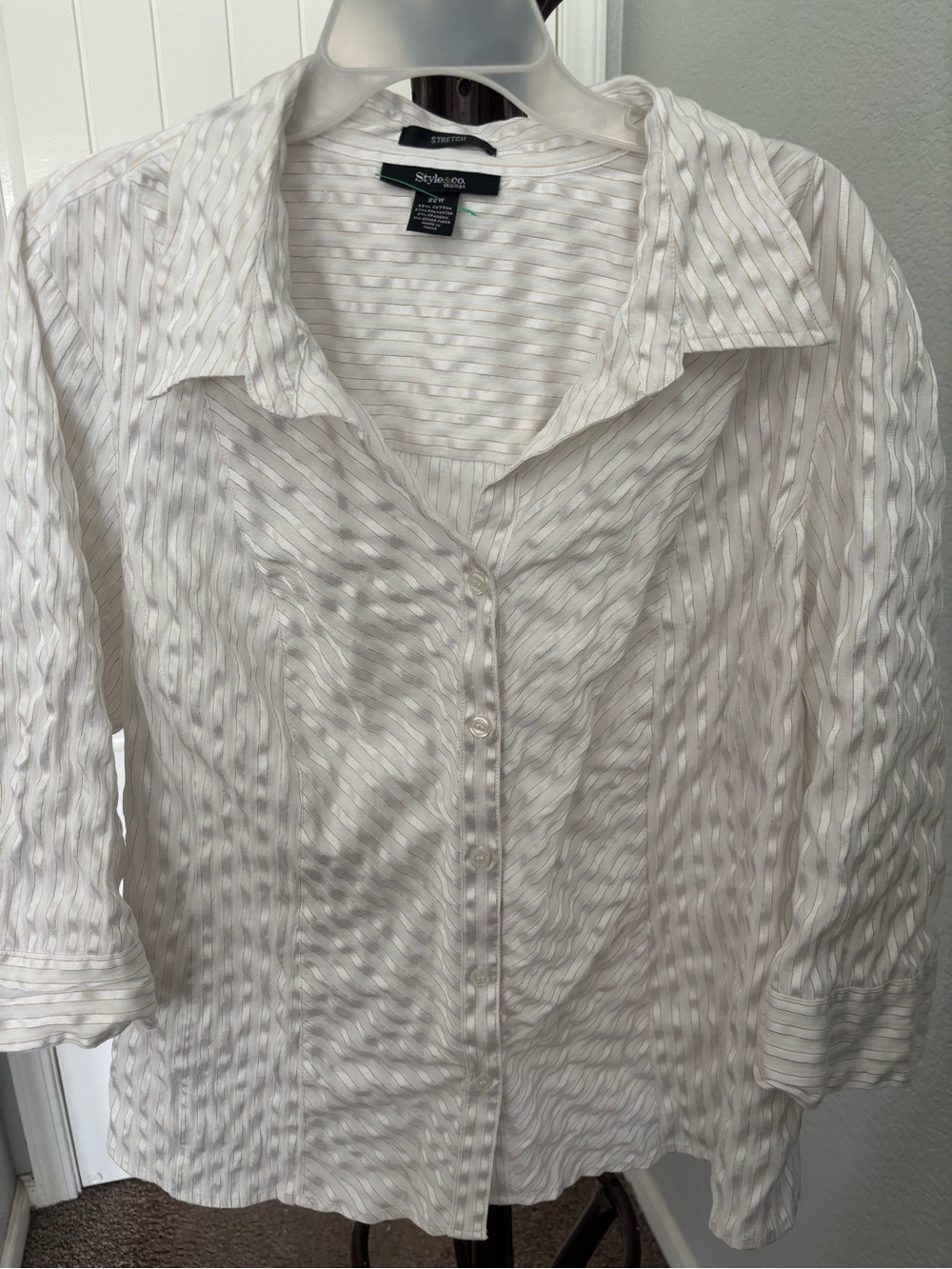 Style & Co. White Textured Stripe Button-Down Shirt